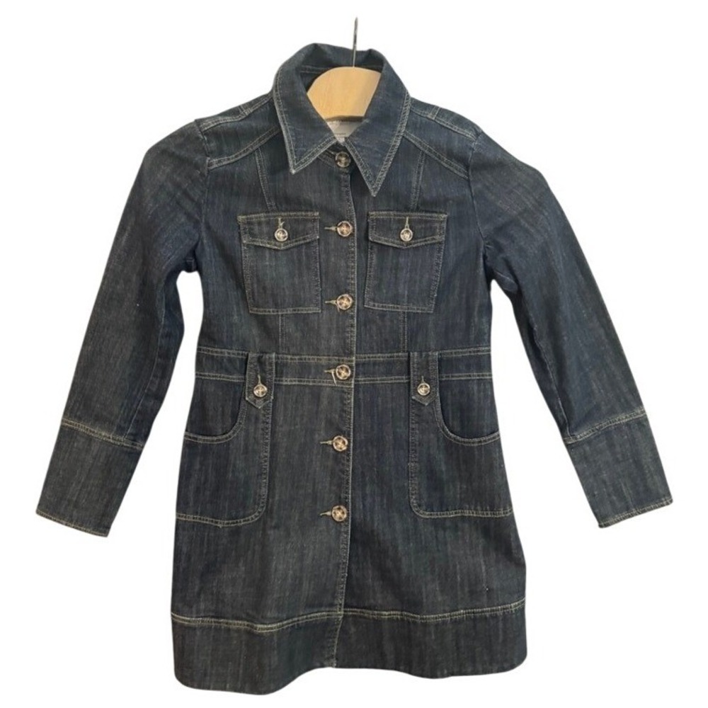 Laundry by Shelli Segal Dark Wash Denim Longline Trench Jacket Womens Large